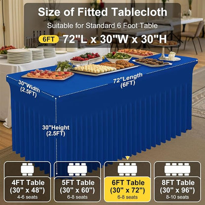 Smiry 2 Pack Spandex Elastic Fitted Table Cloth Skirt for 6FT Table | Stretch Washable Table Cloth, Banquet Table Cover for Wedding, Party, Indoor & Trade Shows, (Blue, 72Lx30Wx30H)