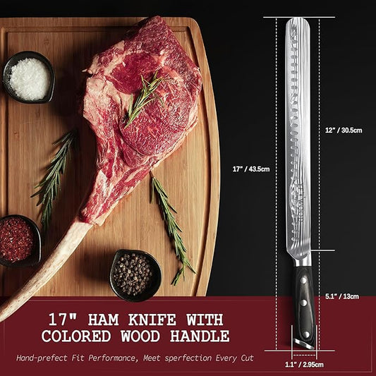 YFWOOD 12 Inch Brisket Knife – Professional BBQ Slicing Knife for Meat Carving, Razor Sharp German Steel, Full Tang, Ergonomic Handle, Perfect for Beef Brisket, Prime Rib, Roast