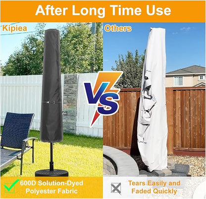 Patio Umbrella Cover for 13'-15' Double-Sided Umbrella, Upgraded 600D Heavy Duty Outdoor Umbrella Covers with Support Pole and Zipper