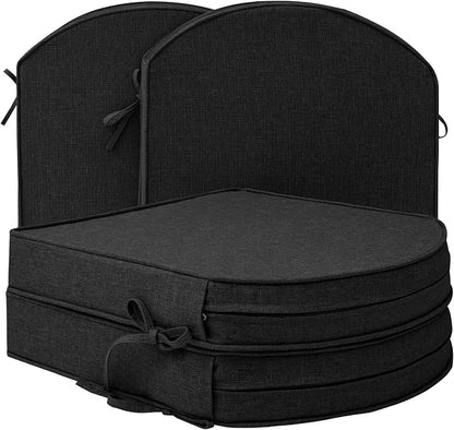 Outdoor Chair Cushions, D Shaped, Set of 4, 18.5 x 16 Inch, Black | Fade-Resistant, Water-Resistant, Patio Furniture Seat Chair Pads Replacement, Non-Slip Bottom with Ties, Removable Cover
