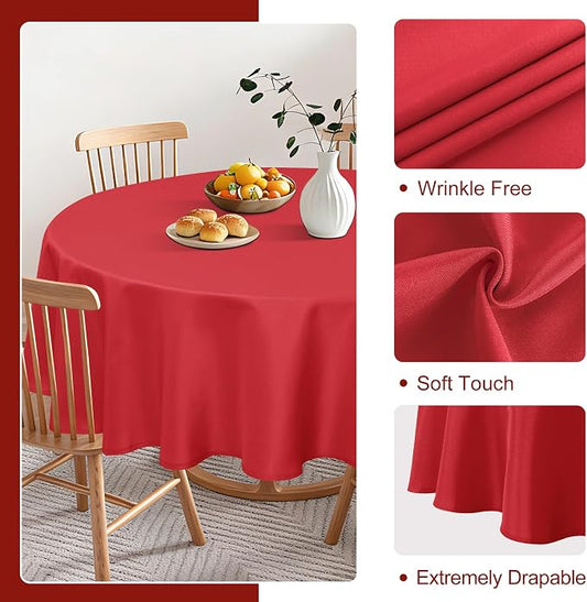 DWCN Round Tablecloth 120 Inch - Waterproof & Stain Resistant Spillproof Washable Polyester Fabric for Dining Room Kitchen, Dining, Party, Weddings and Restaurants, Red