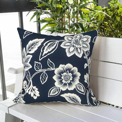 LVTXIII Outdoor Pillow Covers 20x20 Inch, 2 Pack Large Square Throw Pillow Cases, Fade-Resistant Cushion Covers for Patio Furniture Sofa, Garden Porch, Elegant Vines Navy