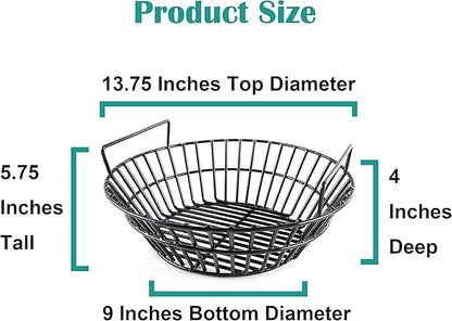 Charcoal Ash Basket for Large Big Green Egg Grill, Kamado Classic, Pit Boss, Louisiana Grills, Primo Kamado and Large Grill Dome, Heavy Duty Porcelain Steel