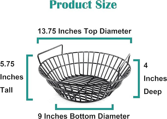Charcoal Ash Basket for Large Big Green Egg Grill, Kamado Classic, Pit Boss, Louisiana Grills, Primo Kamado and Large Grill Dome, Heavy Duty Porcelain Steel