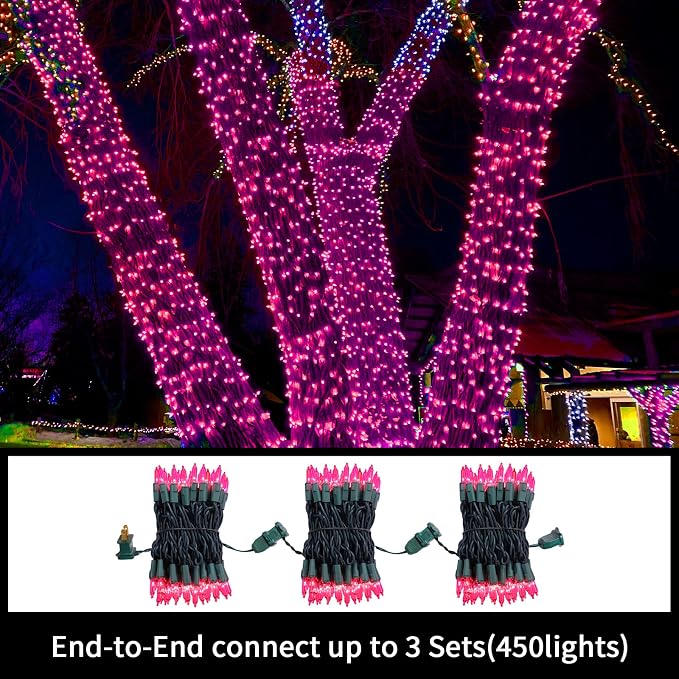 Pink Valentine's Lights，Valentine's Day Decoration 150 Count 31.9ft UL Certified Mini Bulb String Light for Outdoor Christmas Garland Tree Garden Party Patio Wedding