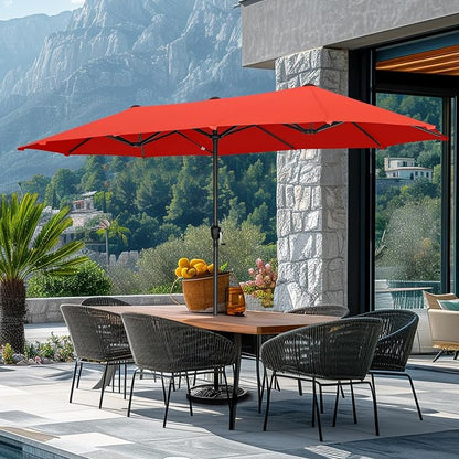 GREEN PARTY 13 ft Outdoor Patio Umbrella, Large Rectangular Table Umbrellas | Double-Sided, UV & Fade Resistant Canopy for Deck Poolside Garden Backyard, Market Umbrella with Crank & 1.5" Pole,Orange Red