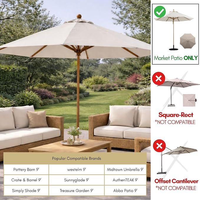 Formosa Covers 9ft 6 Ribs Market Patio Umbrella Replacement Canopy - Top Canvas - 600D UV Protective and Water Resistant Umbrella Fabric - Premium Replacement Canopy Cover ONLY (Natural)