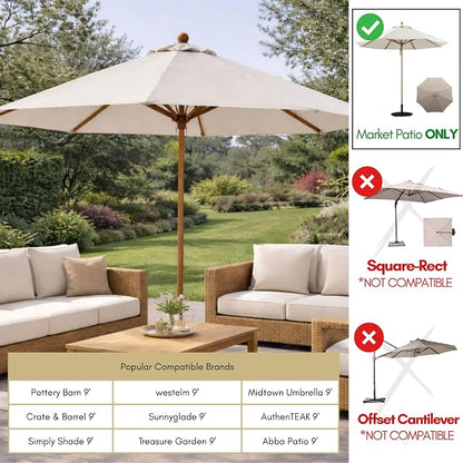 Formosa Covers 9ft 6 Ribs Market Patio Umbrella Replacement Canopy - Top Canvas - 600D UV Protective and Water Resistant Umbrella Fabric - Premium Replacement Canopy Cover ONLY (Natural)