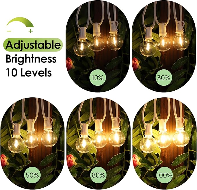 Mlambert 48FT Solar String Lights, Outdoor Waterproof Patio Lights with 15 Shatterproof G40 Bulbs(1 Spare), Led Light for Backyard-White Wire