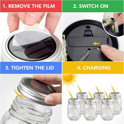 Mason Jar Solar Lights -30 LED, 6 Pack Hanging Lantern, Cool White | Waterproof, Solar Powered Fairy Lights for Indoor Outdoor Garden Patio Pathway Backyard Decor