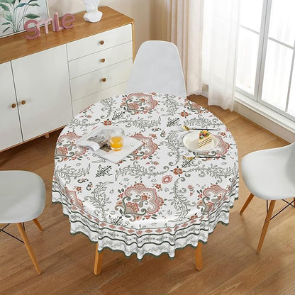 Rustic Floral Tablecloth 70x70 Inch Round Green Pink Flower Boho Spring Wrinkle Resistant Table Cloth Washable Seasonal Retro Circle Table Cover for Home Restaurant Picnic Camping 70x70 Inch