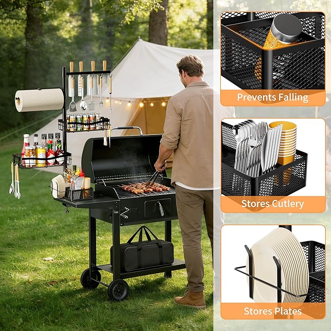 DAOYA Grill Caddy for Outdoor Grill - Griddle Caddy Organizer for Blackstone with Adjustable Seasoning Holder, Paper Towel Holder, BBQ Tool Rack, Portable Carry Bag for Camping Picnic