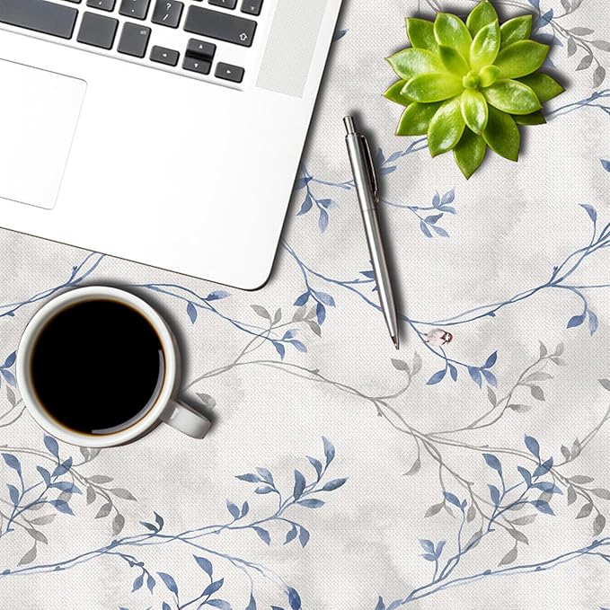 Blue Gray Floral Square Tablecloths 60x60 Inch Plants Birds Decoration Table Cloth for Seasonal Decors Watercolor Oil Proof Spill Proof Wipeable Table Cloths for Indoor Outdoor Use