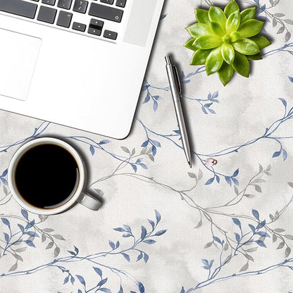 Blue Gray Floral Square Tablecloths 60x60 Inch Plants Birds Decoration Table Cloth for Seasonal Decors Watercolor Oil Proof Spill Proof Wipeable Table Cloths for Indoor Outdoor Use
