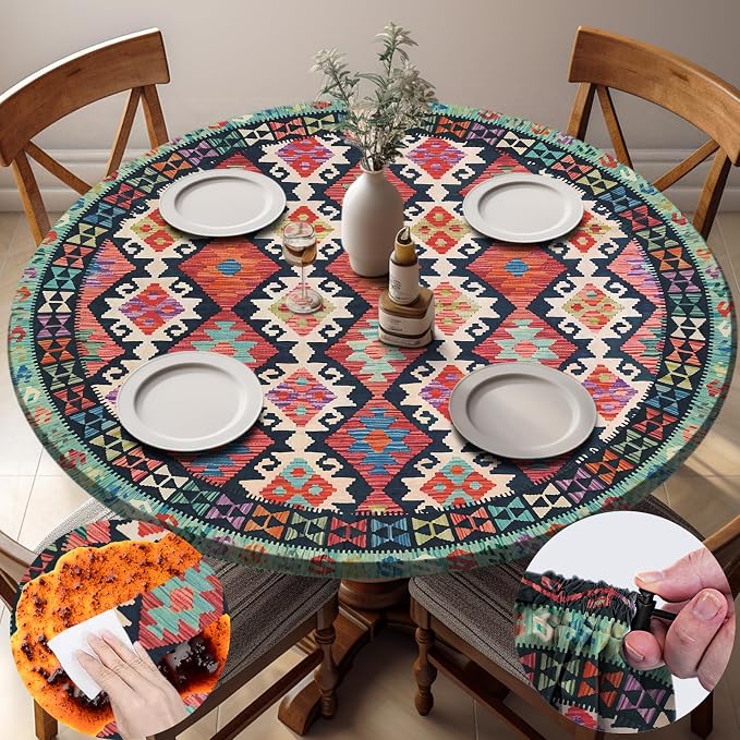 opstellen Fitted Round Tablecloth Waterproof Table Cloth Vinyl Indoor Outdoor Aesthetic Circle Cover for 36-44" Tables Dining Kitchen Studio Apartment Party Gear Gifts Summer Fall Patio Essentials