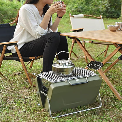 Portable Charcoal BBQ Grill, Foldable Suitcase Style, Adjustable Grill Rack, for Camping, Picnic, and Outdoor Use
