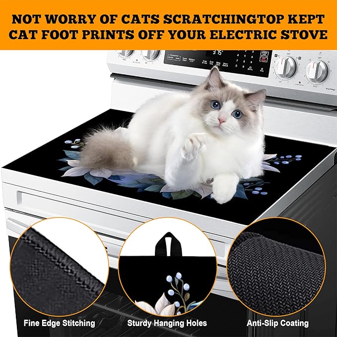 Christmas Multi-Design Stove Cover for Glass/Electric Stoves - 3-in-1 Heat-Resistant Protector Mat, Non-Slip Drying Rack 28"x20"
