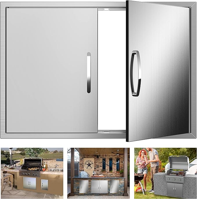 Outdoor Kitchen Doors 30W x 23H Inch, Double BBQ Access Doors 304 Stainless Steel for Outdoor Kitchen Cabinet Grill Station or BBQ Island