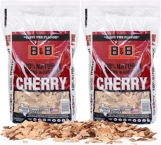BBQ Cherry Wood Chips for Smoker (2-Pack) 3 lb Total, 100% All-Natural Smoker Wood Chips for Electric Smoker, Charcoal & Gas Grills, and Campfires – Made in USA