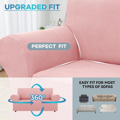 LURKA Stretch Loveseat Couch Cover, 1 Piece 2 Cushion Sofa Slipcover, Pink | Soft Stretch Jacquard, Fits 55"-78" Loveseats, Elastic Bottom for Secure Fit, Machine Washable, Pet & Kid Friendly