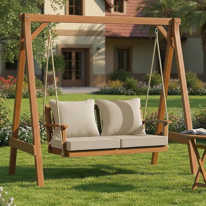 Summsun Patio Chair Cushions 22 x 22 Inch, Cream, Set of 2 | Double-Sided Water Resistant, Removable Cover, Back Pillow & Seat Cushion, Tie Straps, Fit for Patio, Garden, Sofa Couch