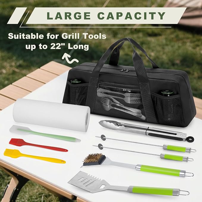 HODRANT Grill Tool Storage Bag with Pockets for Barbecue Tool up to 22" | Outdoor BBQ Utensil Holder, Large Grill Utensil Storage Caddy, BBQ Accessories Case Container for Camping, Bag Only, Black