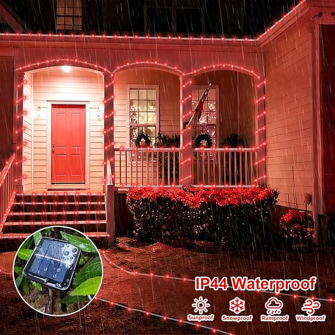 QITONG Red Solar Halloween Lights Outdoor Waterproof, 2 Pack Each 33ft 100 LED Rope Lights, Fairy Lights in Clear Thin Tube with 8 Modes