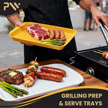 Grill Prep Trays Set of 2, Grill Tray for BBQ Meat Prep, Marinating & Serving, Large Melamine Grilling Prep and Serve Trays with Deep Raised Edges, Outdoor Grill Serving Tray, BPA Free