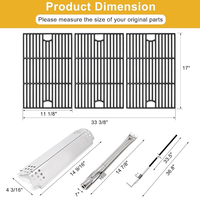 Grill Replacement Parts for Nexgrill 6 Burner 720-0898, 730-0898, Cast Iron Grill Grates, Heat Plates and Burners Kit for Nexgrill Replacement Parts 6 Burner