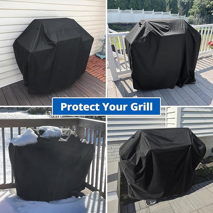 SunPatio Grill Cover 55 Inch, Outdoor Heavy Duty Waterproof Barbecue Gas Cover, UV & Fade Resistant, All Weather Protection Compatible for Weber Charbroil Nexgrill Kenmore Grills and More, Black