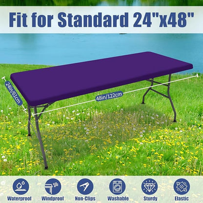 Moosfor Spandex 4 Foot Rectangle Table Cloth, Elastic Fitted Tablecloths for Picnic, Stretch Washable Patio Table Cover for Outdoor, Camping, Banquet and Parties (Purple, 24"x48")