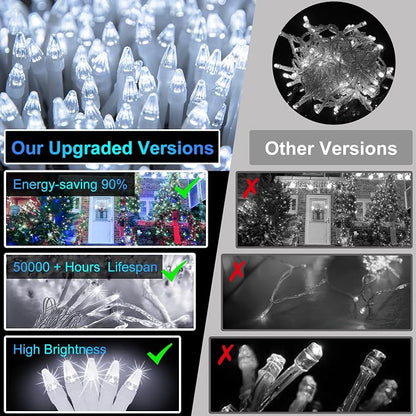 492FT Outdoor Christmas Lights, 1300 LED Super Long String Lights 8 Lighting Modes & Timer Memory, Outsite Waterproof Light Strings for Xmas Tree Garden Wedding Party Holiday Decorations Cool White