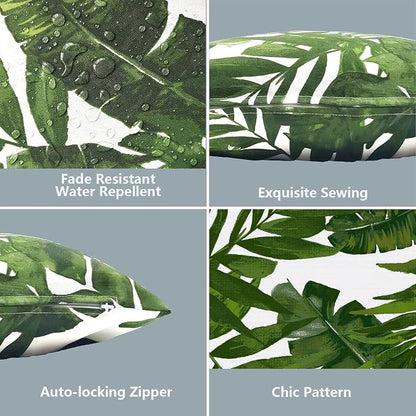LVTXIII 2 Pack Outdoor Pillow Covers ONLY 18x18 Inch, Water-Repellent Square Decorative Cushion Covers for Patio Furniture, Garden, Sofa, Palm Green