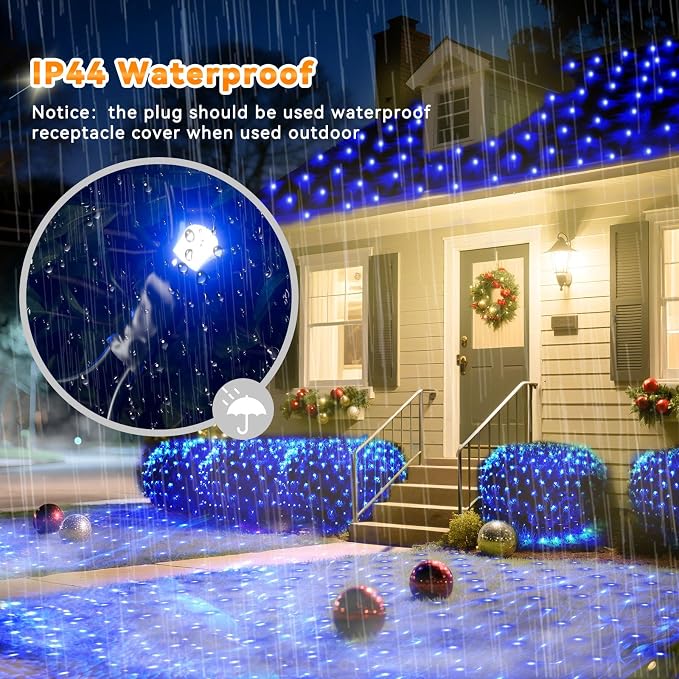 LitHome 14.8FT x 5FT Christmas Net Lights Outdoor Mesh Lights Connectable | 8 Modes 300 LED Blue Net Light Green Wire, Waterproof Giant Christmas Mesh Light for Bushes Garden Yard Party Decor