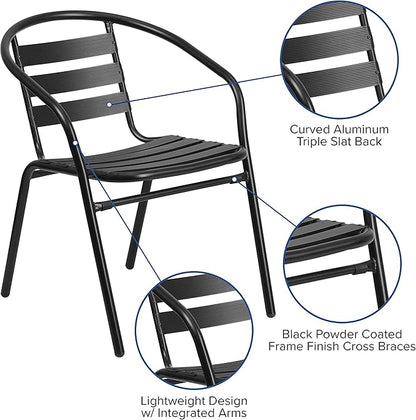 Flash Furniture Lila 7-Piece Glass Patio Table and Chairs Set, Outdoor Patio Dining Set with Rectangular Table and 6 Slat Back Patio Chairs, Black