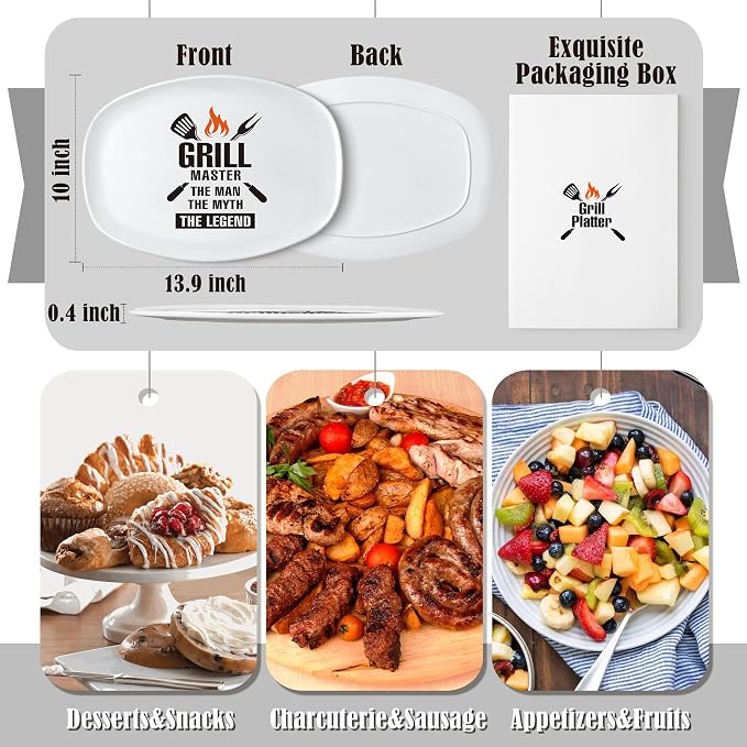 R HORSE Melamine Grill Platter Gift, BBQ White Oval Serving Tray Plate | Christmas, New Year, Birthday Gift for Men, Boyfriend, Husband, Ideal for Appetizer Dessert Charcuterie Outdoor Indoor Party
