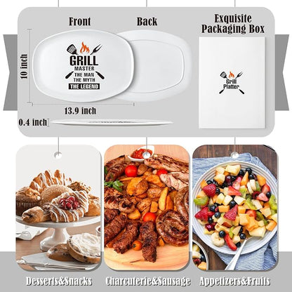 R HORSE Melamine Grill Platter Gift, BBQ White Oval Serving Tray Plate | Christmas, New Year, Birthday Gift for Men, Boyfriend, Husband, Ideal for Appetizer Dessert Charcuterie Outdoor Indoor Party