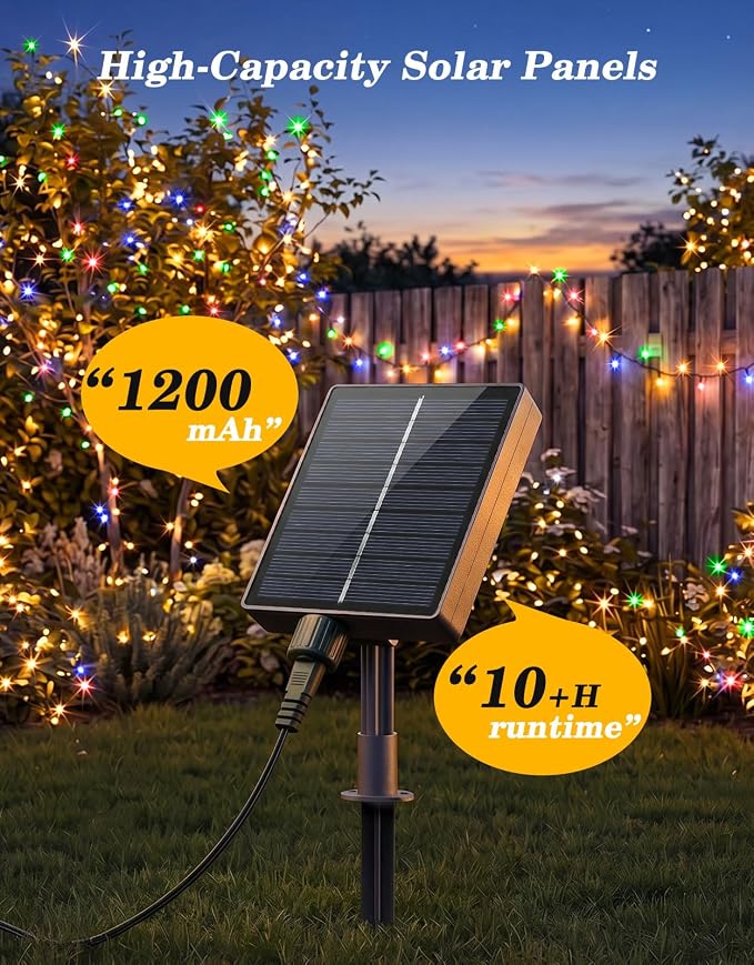 2 Pack 200LED Solar Christmas String Lights Outdoor Waterproof | Total 132FT Twinkle Lights with 8 Lighting Modes Remote for Outside Christmas Trees Decorations, Multicolor