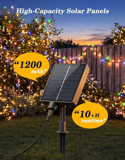 2 Pack 200LED Solar Christmas String Lights Outdoor Waterproof | Total 132FT Twinkle Lights with 8 Lighting Modes Remote for Outside Christmas Trees Decorations, Multicolor