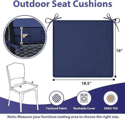 IPYNBAP Outdoor Chair Cushions Set of 4 -Waterproof Outdoor Seat Cushions for Patio Furniture, Patio Chair Cushion with Handle and Ties, Out Door Chair Pads,18.5x16x3-Square, Navy Blue