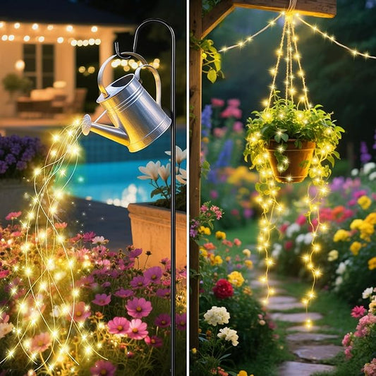 ANGMLN Solar Fairy String Lights Outside, 10 Strand 200 LEDs 8 Modes Watering Can Light for Outdoor（No Can）, Firefly Bunch Lights Waterproof Solar Powered Waterfall Lights for Garden Decor
