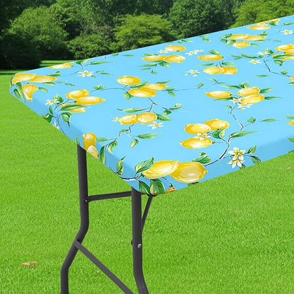 Smiry Spandex Fitted Tablecloth for 5 Foot Rectangle Tables, Washable Picnic Table Cover with Elastic, Stretch Reusable Table Cloth for Outdoor, Camping, Dining & Kitchen (Lemon, 30"x60")