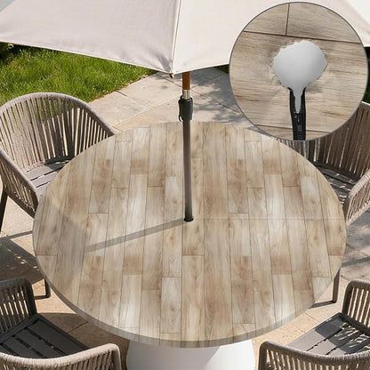 Outdoor Tablecloth with Umbrella Hole and Zipper Fits 37-44" Tables | Waterproof Round Fitted Tablecloth with Elastic Edge, Wipeable Outdoor Table Cover for Patio, Garden, Picnic