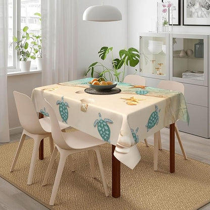 Sea Turtles Beach Table Cloths for Parties Dining Room Kitchen Wedding Indoor Outdoor Decoration Reusable Washable Teal Nautical Decorative Tablecloth, Rectangle 54"x72"