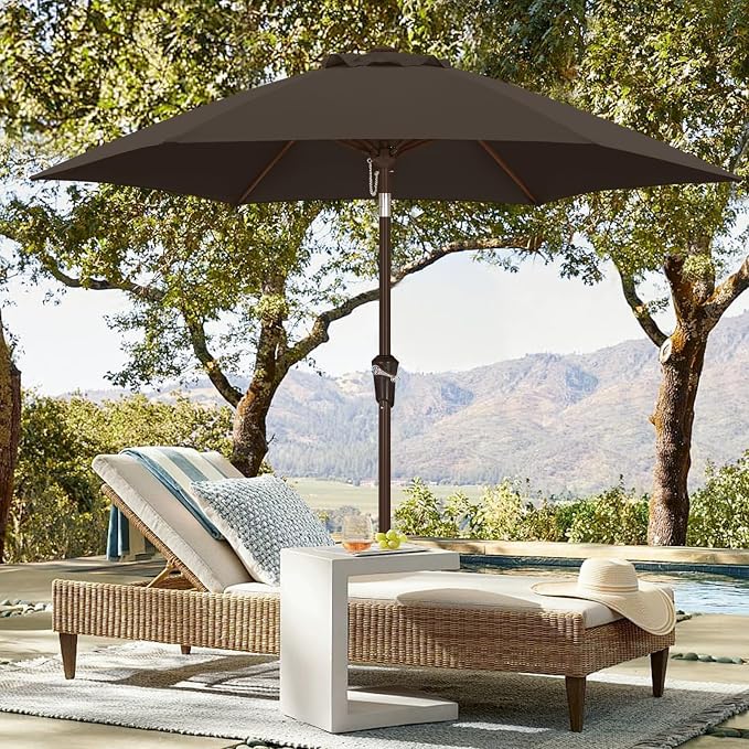 ABCCANOPY 7.5FT Patio Umbrella Outdoor 6 RibsTable Umbrella(Brown) | Fade & UV Resistant Fabric,6 Fiberglass Ribs,Smooth Crank System,Wind Resistance,Great for Patio,Backyard,Garden,Deck