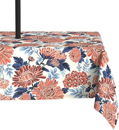 LVTXIII Rectangle Outdoor Tablecloth with Umbrella Hole and Zipper, Water-Repellent 60 x 84 Inch Patio Table Cover for Picnic, Garden, Backyard Dining, Vibrant Blossom