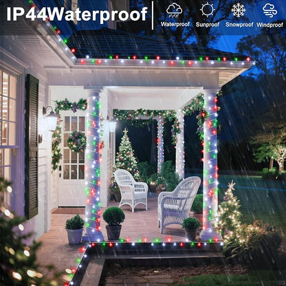 82FT 250 LED Outdoor String Lights, Red White and Green Christmas Lights | Plug in Waterproof 8 Modes Clear Wire String Twinkle Lights for Indoor Bedroom Outside Patio Xmas Party Holiday Decorations
