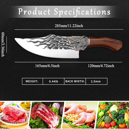 Butcher Cleaver Knife Set with Leather Sheath,2 PCS Razor Sharp Chef Knife Japanese HC Stainless Steel and Viking Knife, Chopper Butcher Meat Knife for Home Cooking Outdoor BBQ Camping Gift Idea