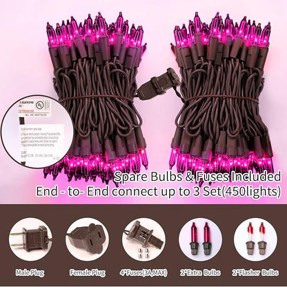 LAMPHOME Purple Christmas String Lights, 300 Mini Fairy Lights 63.8ft(2pk of 150L) Set, Brown Wire Halloween Holiday Décor for Home, Christmas Tree, Bedroom, Patio, Wedding