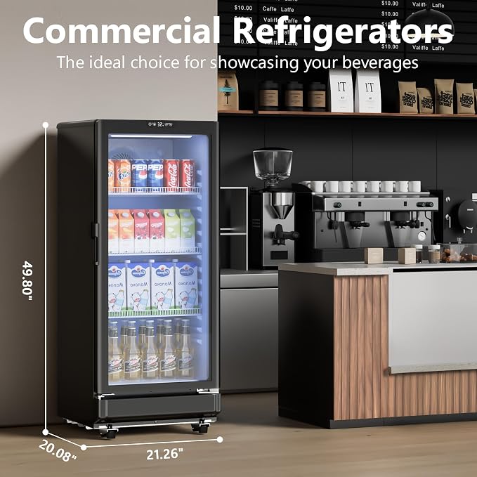6 Cu.Ft Commercial Beverage Fridge with Glass Door | Double-Tempered Glass, Locking Key & LED, Indoor/Outdoor Use, Bar/Office/Restaurant, Adjustable Shelves, Energy Efficient